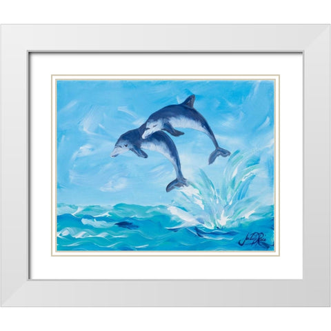Soaring Dolphins I White Modern Wood Framed Art Print with Double Matting by DeRice, Julie
