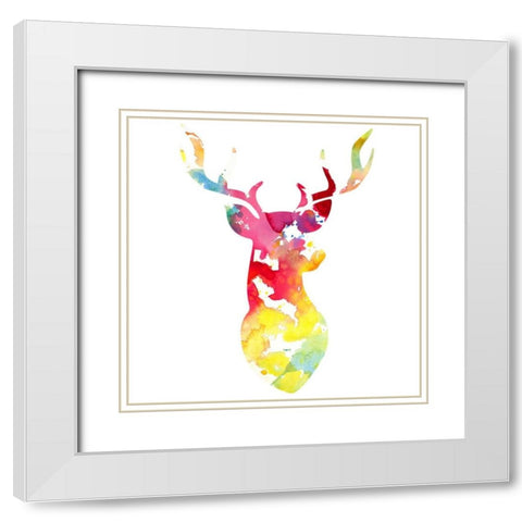 Golden Deer Bust White Modern Wood Framed Art Print with Double Matting by Studio, Sd Graphics