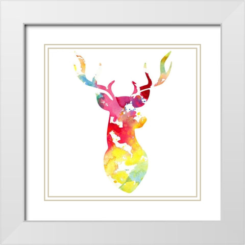 Golden Deer Bust White Modern Wood Framed Art Print with Double Matting by Studio, Sd Graphics