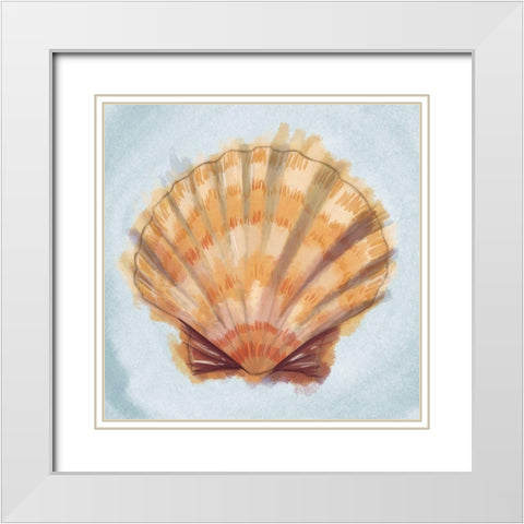 Coastal Treasures on Blue III White Modern Wood Framed Art Print with Double Matting by Josefina