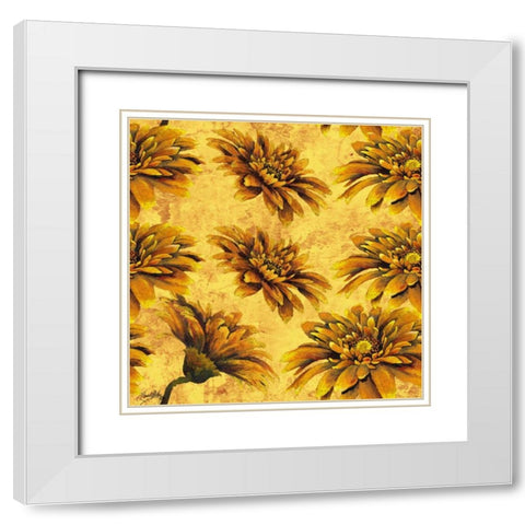 Yellow Floral Pattern I White Modern Wood Framed Art Print with Double Matting by Medley, Elizabeth