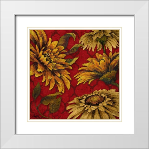 Yellow Floral on Red I White Modern Wood Framed Art Print with Double Matting by Medley, Elizabeth