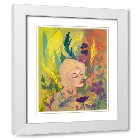 Woman in the Garden White Modern Wood Framed Art Print with Double Matting by Maria, Robin
