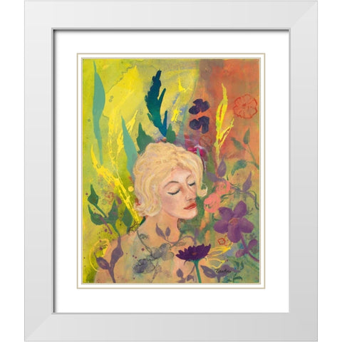 Woman in the Garden White Modern Wood Framed Art Print with Double Matting by Maria, Robin
