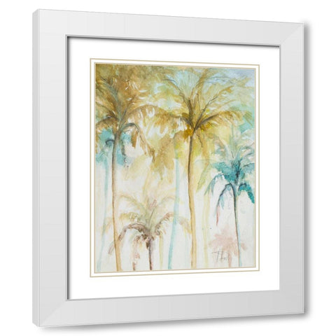 Watercolor Palms in Blue II White Modern Wood Framed Art Print with Double Matting by Pinto, Patricia