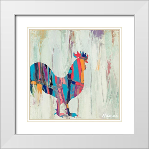 Rhizome Rooster White Modern Wood Framed Art Print with Double Matting by Coolick, Ann Marie