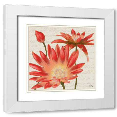 Flowers with Script I White Modern Wood Framed Art Print with Double Matting by Medley, Elizabeth