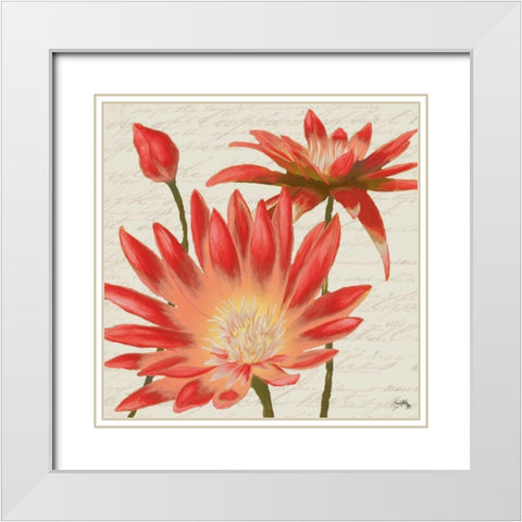 Flowers with Script I White Modern Wood Framed Art Print with Double Matting by Medley, Elizabeth