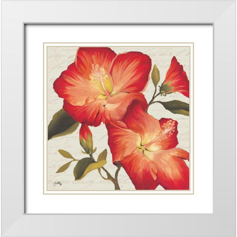 Flowers with Script II White Modern Wood Framed Art Print with Double Matting by Medley, Elizabeth