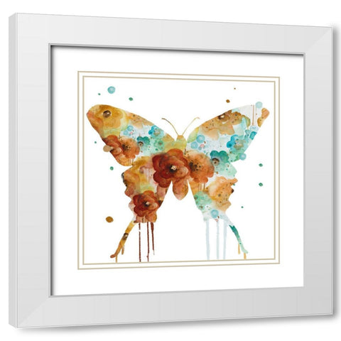 Mis Flores Butterfly I White Modern Wood Framed Art Print with Double Matting by Pinto, Patricia