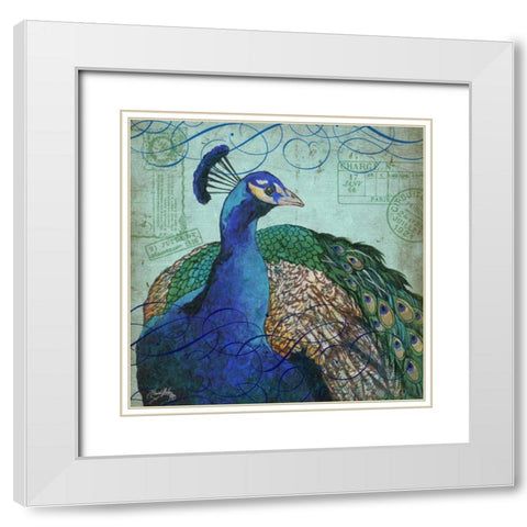 Parisian Peacock I White Modern Wood Framed Art Print with Double Matting by Medley, Elizabeth