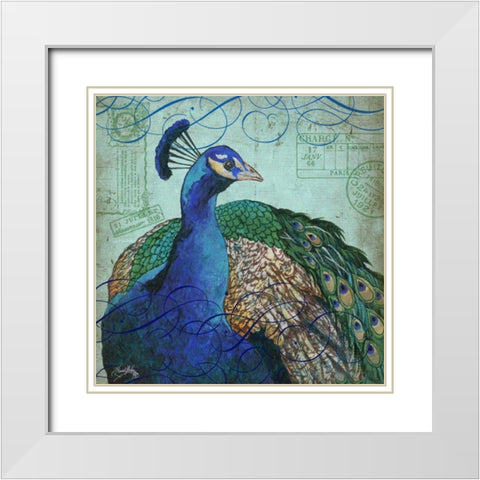 Parisian Peacock I White Modern Wood Framed Art Print with Double Matting by Medley, Elizabeth