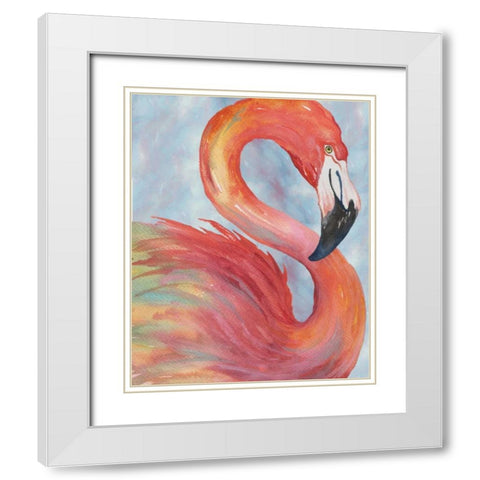 Tropical Flamingo White Modern Wood Framed Art Print with Double Matting by Medley, Elizabeth