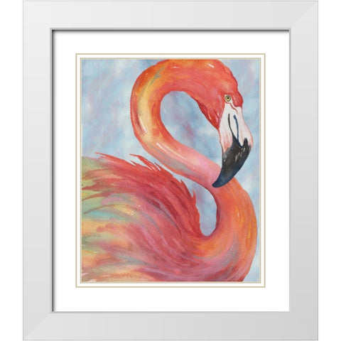 Tropical Flamingo White Modern Wood Framed Art Print with Double Matting by Medley, Elizabeth