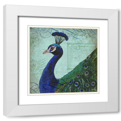 Parisian Peacock II White Modern Wood Framed Art Print with Double Matting by Medley, Elizabeth