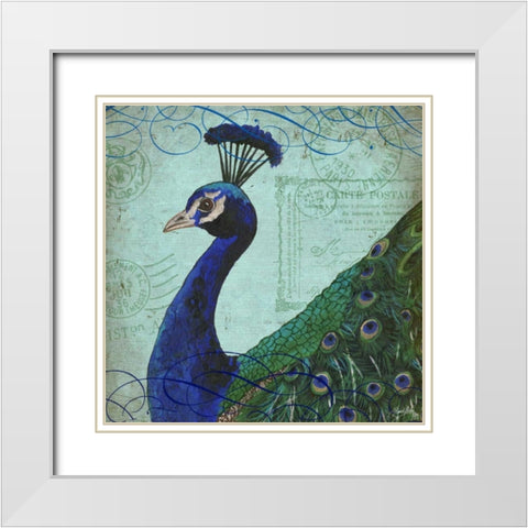 Parisian Peacock II White Modern Wood Framed Art Print with Double Matting by Medley, Elizabeth