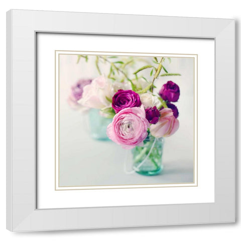 Pink Ranunculus White Modern Wood Framed Art Print with Double Matting by Gardner, Sarah