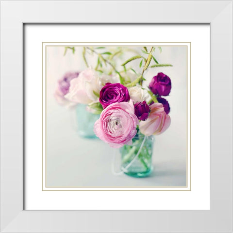 Pink Ranunculus White Modern Wood Framed Art Print with Double Matting by Gardner, Sarah