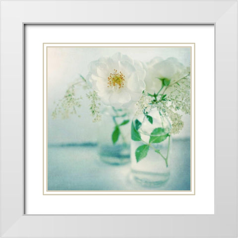 White Peonies White Modern Wood Framed Art Print with Double Matting by Gardner, Sarah