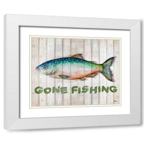 Watercolor Fish on Wood I White Modern Wood Framed Art Print with Double Matting by Pinto, Patricia