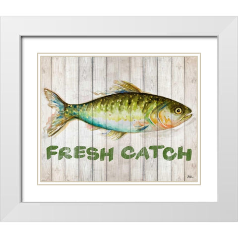 Watercolor Fish on Wood II White Modern Wood Framed Art Print with Double Matting by Pinto, Patricia