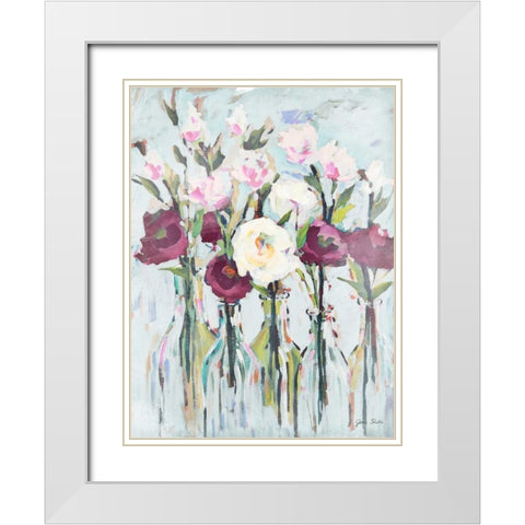 Violet Romantic Blossoms White Modern Wood Framed Art Print with Double Matting by Slivka, Jane