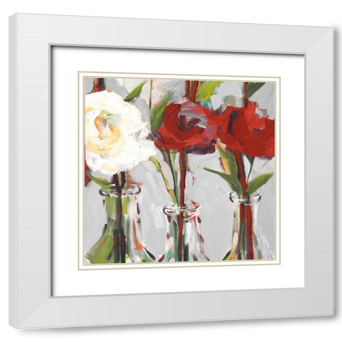 Red Romantic Blossoms I White Modern Wood Framed Art Print with Double Matting by Slivka, Jane