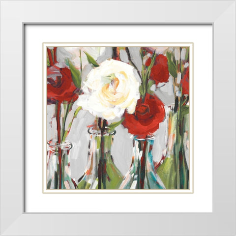 Red Romantic Blossoms II White Modern Wood Framed Art Print with Double Matting by Slivka, Jane