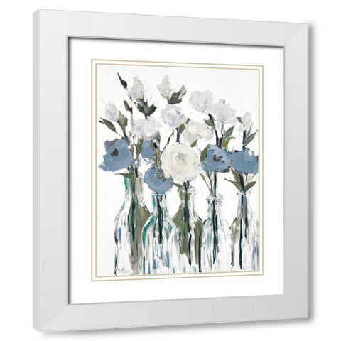 Blue Romantic Blossoms White Modern Wood Framed Art Print with Double Matting by Slivka, Jane