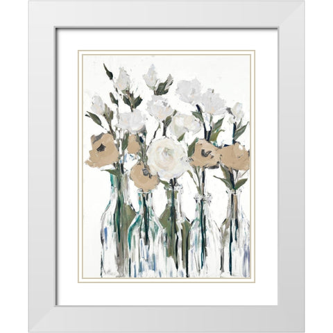 Cream Romantic Blossoms White Modern Wood Framed Art Print with Double Matting by Slivka, Jane