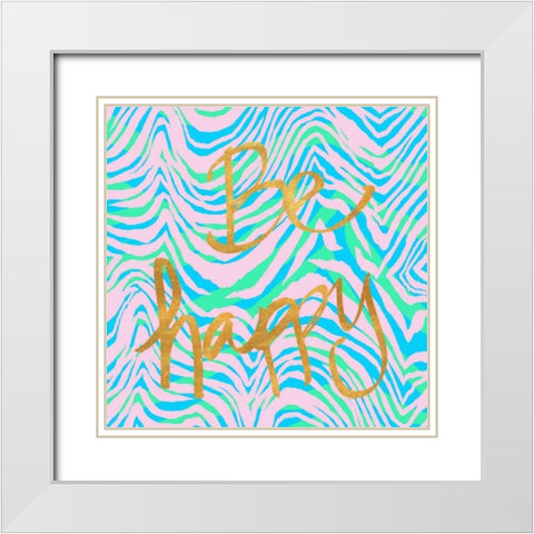 Be Happy White Modern Wood Framed Art Print with Double Matting by Biscardi, Nicholas