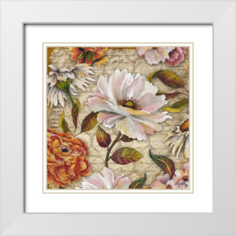 White Floral Inscription I White Modern Wood Framed Art Print with Double Matting by Medley, Elizabeth