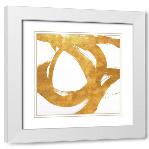 Gold Circular Strokes I White Modern Wood Framed Art Print with Double Matting by Morris, Megan