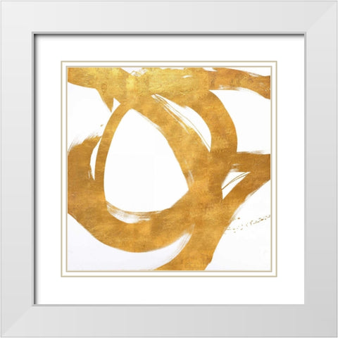 Gold Circular Strokes I White Modern Wood Framed Art Print with Double Matting by Morris, Megan