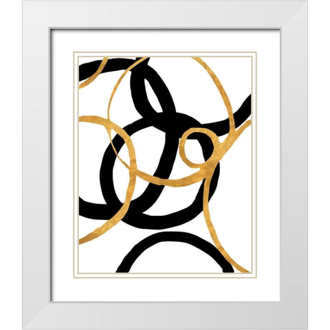 Black and Gold Stroke II White Modern Wood Framed Art Print with Double Matting by Morris, Megan
