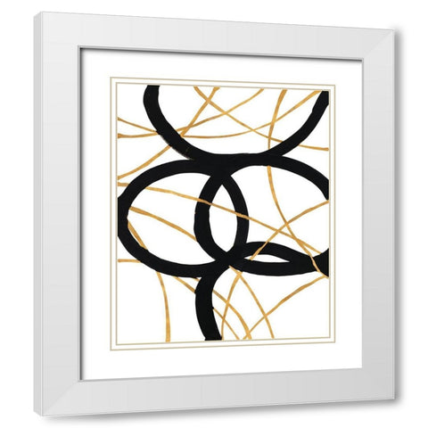 Black and Gold Stroke I White Modern Wood Framed Art Print with Double Matting by Morris, Megan