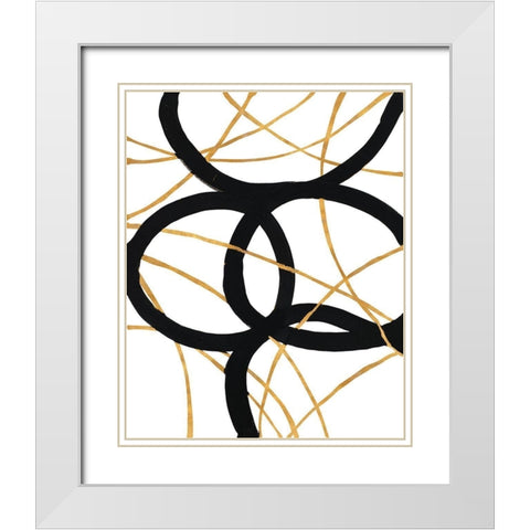 Black and Gold Stroke I White Modern Wood Framed Art Print with Double Matting by Morris, Megan