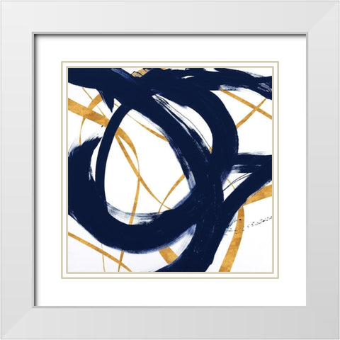 Navy with Gold Strokes I White Modern Wood Framed Art Print with Double Matting by Morris, Megan
