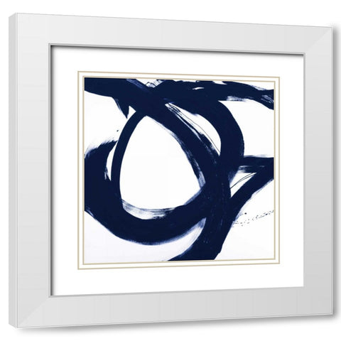 Navy Circular Strokes I White Modern Wood Framed Art Print with Double Matting by Morris, Megan