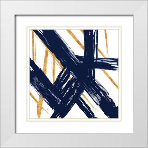 Navy with Gold Strokes III White Modern Wood Framed Art Print with Double Matting by Morris, Megan