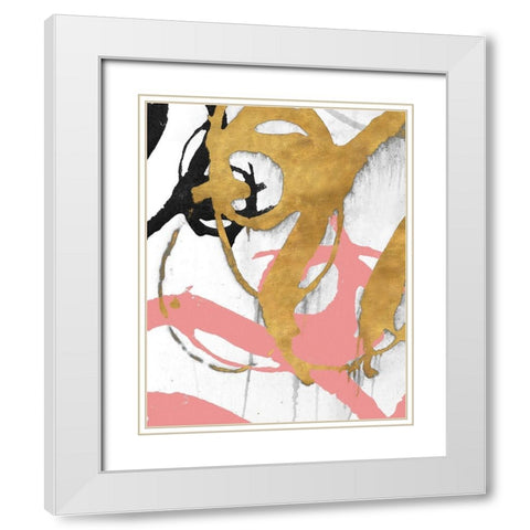 Rose Gold Strokes I White Modern Wood Framed Art Print with Double Matting by Morris, Megan