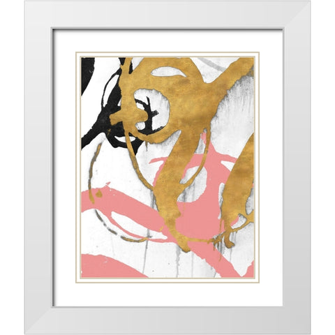 Rose Gold Strokes I White Modern Wood Framed Art Print with Double Matting by Morris, Megan