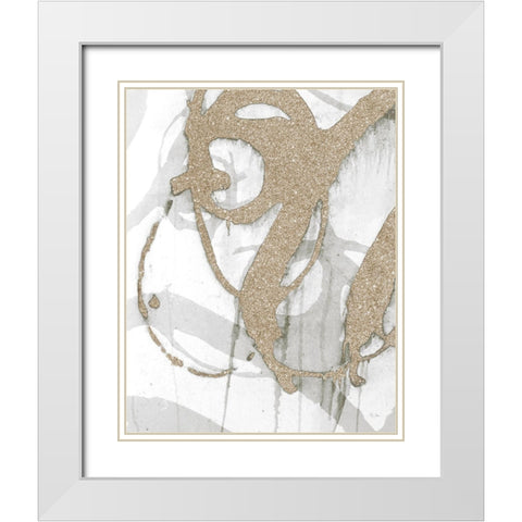 Gold Sparkle Strokes I White Modern Wood Framed Art Print with Double Matting by Morris, Megan