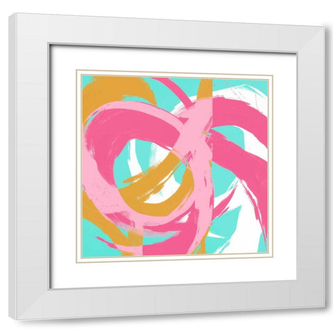 Pink Circular Strokes II White Modern Wood Framed Art Print with Double Matting by Morris, Megan
