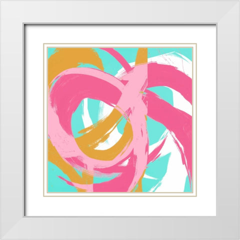Pink Circular Strokes II White Modern Wood Framed Art Print with Double Matting by Morris, Megan
