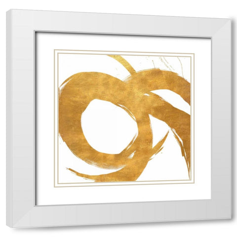 Gold Circular Strokes II White Modern Wood Framed Art Print with Double Matting by Morris, Megan
