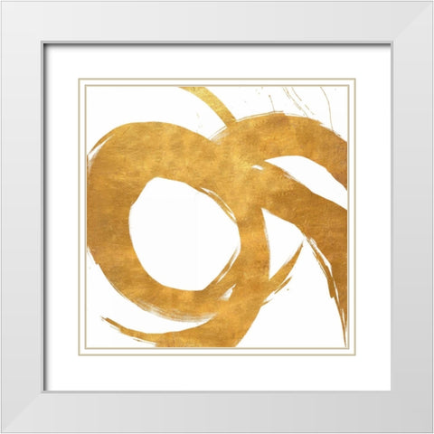 Gold Circular Strokes II White Modern Wood Framed Art Print with Double Matting by Morris, Megan