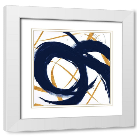 Navy with Gold Strokes II White Modern Wood Framed Art Print with Double Matting by Morris, Megan