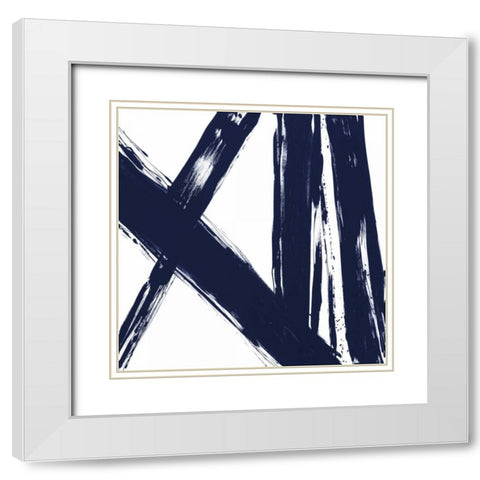 Strokes in Navy II White Modern Wood Framed Art Print with Double Matting by Morris, Megan