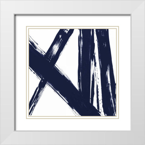 Strokes in Navy II White Modern Wood Framed Art Print with Double Matting by Morris, Megan